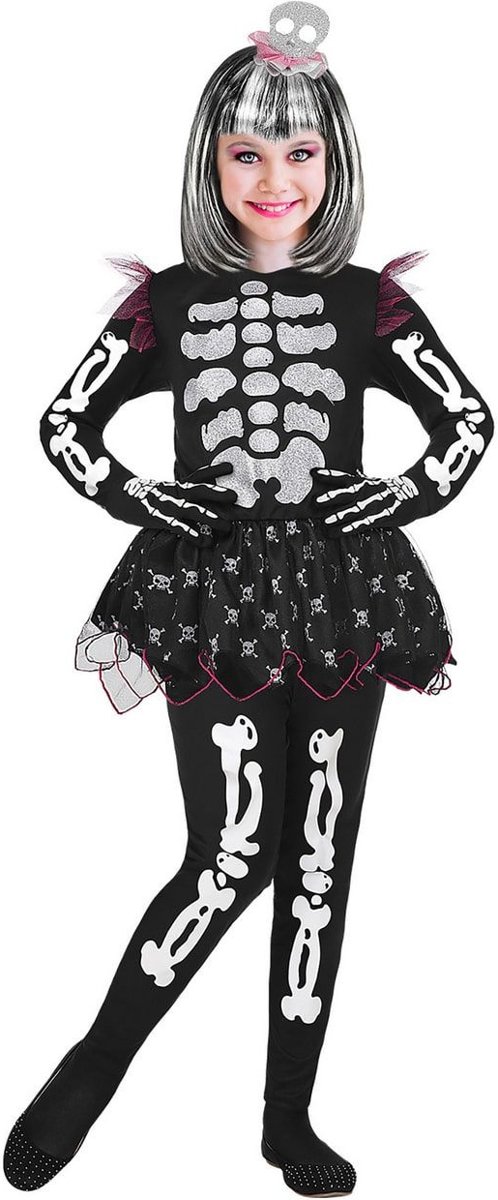 Spook & Skelet Kostuum | Skelet In Een Tutu | Meisje | Maat 140 | Halloween | Verkleedkleding